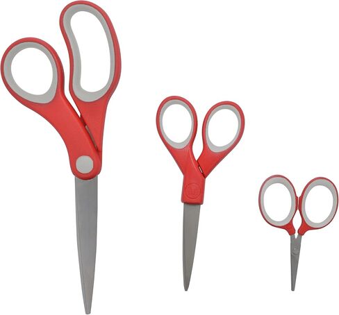 Westcott 55875 Craft Scissors Set, Scissors For Office, Home and Classroom, 8-Inch / 5-Inch / 3-Inch, Red/Gray, 3 Pack in Kuwait