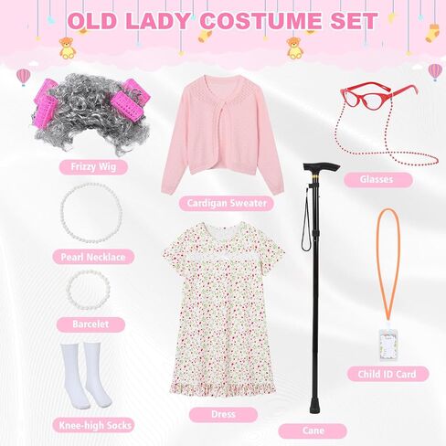 100 Days of School Kids Costume, Old Lady Costume for Kids Girls Halloween Grandma Dress Up in Saudi Arabia