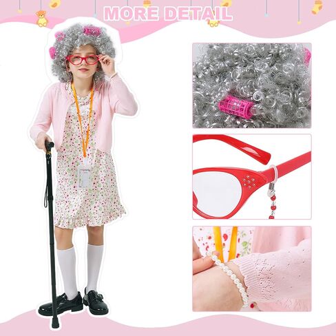 100 Days of School Kids Costume, Old Lady Costume for Kids Girls Halloween Grandma Dress Up in Saudi Arabia