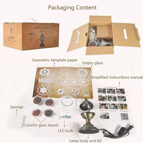 طقم مصباح الفسيفساء التركي ، فسيفساء ملون من الزجاج الملون حبة المغربية الجنينية مصباح DIY Material Kit مع لمبة LED مدمجة للبناء الجماعي الحقل الدافئ للطفل الزوجي in Kuwait
