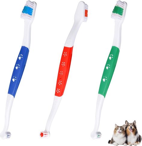 3 Pcs Dual Headed Pet Toothbrush for Dogs & Cats, Soft Bristles Pet Teeth Brush Double Head Cleaning Toothbrush for Small and Large Dogs Cats Teeth Cleaning and Dental Care(Three Colors) in Saudi Arabia