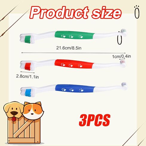 3 Pcs Dual Headed Pet Toothbrush for Dogs & Cats, Soft Bristles Pet Teeth Brush Double Head Cleaning Toothbrush for Small and Large Dogs Cats Teeth Cleaning and Dental Care(Three Colors) in Saudi Arabia