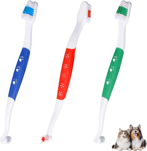 3 أجهزة كمبيوتر ثنائية رأس أسنان للحيوانات الأليفة للكلاب والقطط ، شعيرات ناعمة للفرشاة الأليفة فرشاة تنظيف رأس مزدوجة للرأس للكلاب الصغيرة والكلاب الكبيرة تنظيف الأسنان ورعاية الأسنان (ثلاثة ألوان) in Kuwait