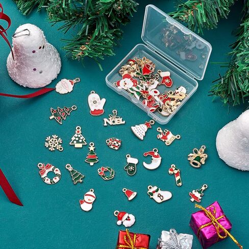 COGCHARGER 20 Pcs Christmas Charm Pendants Santa Hat Snowflake Pendant Christmas Enamel Charms for Jewelry Necklace Bracelet Earring Gift Making Crafts in Kuwait