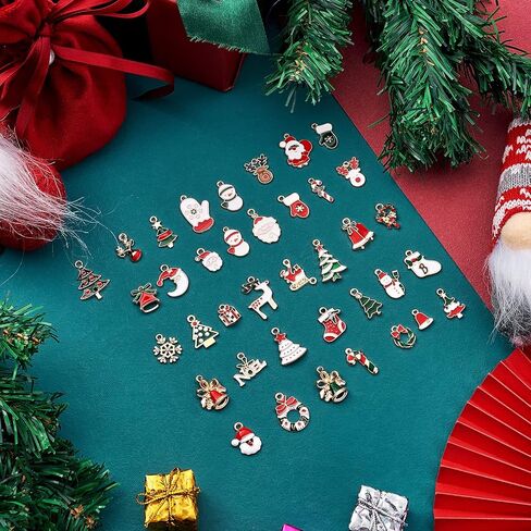 COGCHARGER 20 Pcs Christmas Charm Pendants Santa Hat Snowflake Pendant Christmas Enamel Charms for Jewelry Necklace Bracelet Earring Gift Making Crafts in Kuwait