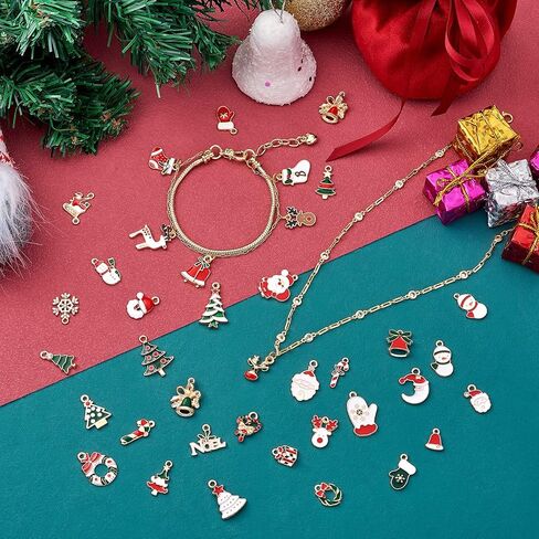 COGCHARGER 20 Pcs Christmas Charm Pendants Santa Hat Snowflake Pendant Christmas Enamel Charms for Jewelry Necklace Bracelet Earring Gift Making Crafts in Kuwait