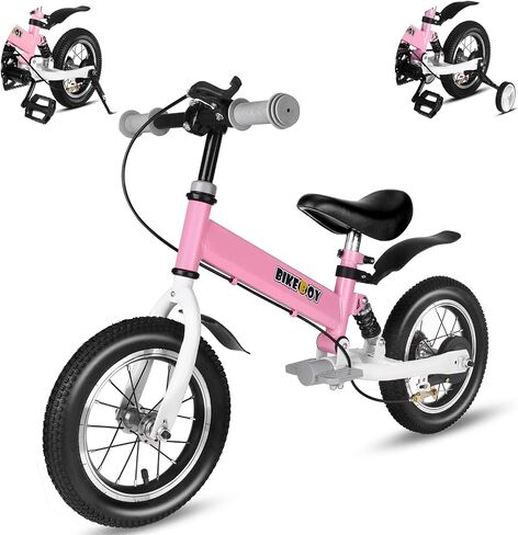Balance Bike 2 in 1 ، الاستخدام المزدوج لدراجة توازن بين الأطفال ودراجة الأطفال ، 12 14 بوصة لمدة 2-6 سنوات ، مع امتصاص الصدمات والمصدات والدواسات والعجلات المساعدة in Kuwait