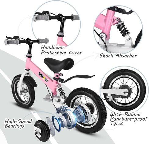 Balance Bike 2 in 1 ، الاستخدام المزدوج لدراجة توازن بين الأطفال ودراجة الأطفال ، 12 14 بوصة لمدة 2-6 سنوات ، مع امتصاص الصدمات والمصدات والدواسات والعجلات المساعدة in Kuwait