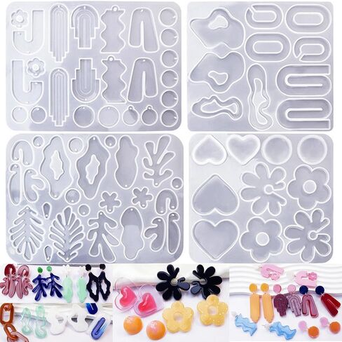 (4 Pack) Resin Earring Molds, Resin Jewelry Molds for Epoxy Variety Shape Silicone Pendant Molds for Women Earring Making in Saudi Arabia