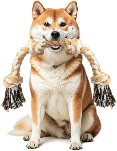 Ycozy 4-Knot Dog Rope Toy for Medium/Small Dogs 26in Dog Rope for Aggressive Chewers Puppy Dog Tug Toy Almost Indestructible Teething Chew Toy Natural Cotton in Kuwait