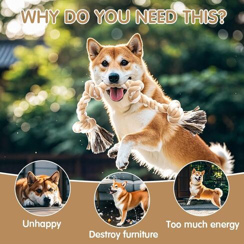 Ycozy 4-Knot Dog Rope Toy for Medium/Small Dogs 26in Dog Rope for Aggressive Chewers Puppy Dog Tug Toy Almost Indestructible Teething Chew Toy Natural Cotton in Kuwait