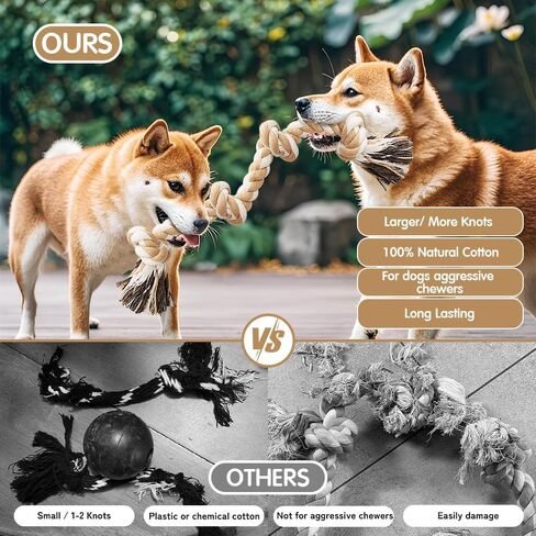 Ycozy 4-Knot Dog Rope Toy for Medium/Small Dogs 26in Dog Rope for Aggressive Chewers Puppy Dog Tug Toy Almost Indestructible Teething Chew Toy Natural Cotton in Kuwait