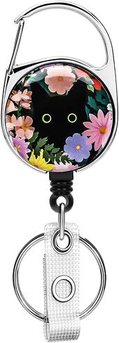 Soleebee Badge Reel Retractable, Nurse Carabiner Retractable Badge Holder, ID Name Badge Clip, Badge Reel Clip with Belt Clip & 24'' Durable Nylon Cord (Black Cat with Flower A) in Saudi Arabia