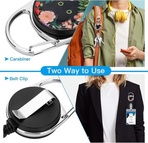 Soleebee Badge Reel Retractable, Nurse Carabiner Retractable Badge Holder, ID Name Badge Clip, Badge Reel Clip with Belt Clip & 24'' Durable Nylon Cord (Black Cat with Flower A) in Saudi Arabia
