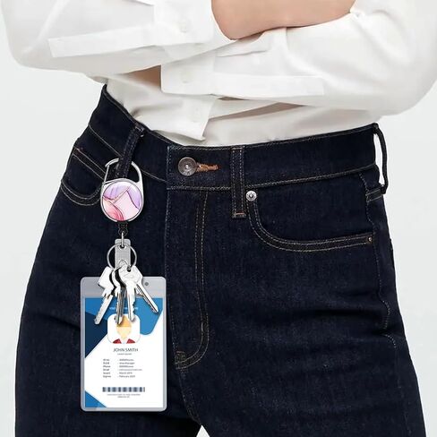 Soleebee Badge Cenlable Retractable ، حامل شارة Carabiner الممرضة ، مقطع شارة اسم المعرف ، مقطع بكرة الشارة مع مقطع حزام و 24 '' سلك نايلون متين (قطة أسود مع زهرة A) in Kuwait