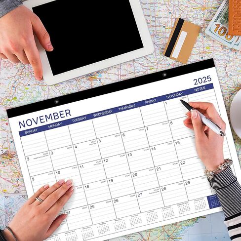 2025-2026 Desk Calendar - Desk Calendar 2025-2026, July 2025 - December 2026, 17" x 12", 18 Monthly Desk/Wall Calendar, Thick Paper with Corner Protectors, Large Ruled Blocks - Blue in Kuwait