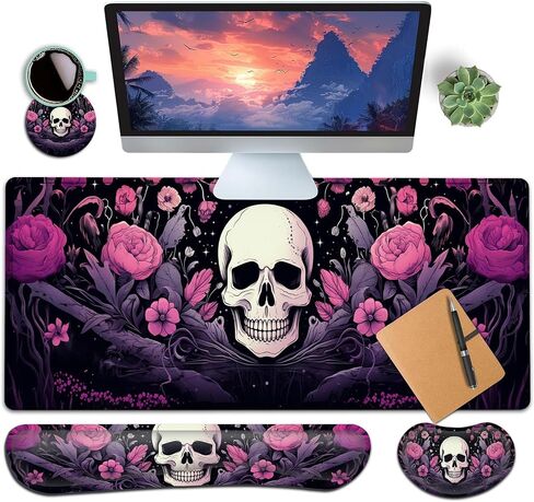 Large Gaming Mouse Pad+ Keyboard Wrist Rest Set, Ergonomics Memory Foam Mouse Mat Wrist Rest Support, Waterproof Extended Mousepad 31.5x11.8in, African American Women Black Girl Desk Pad in Kuwait