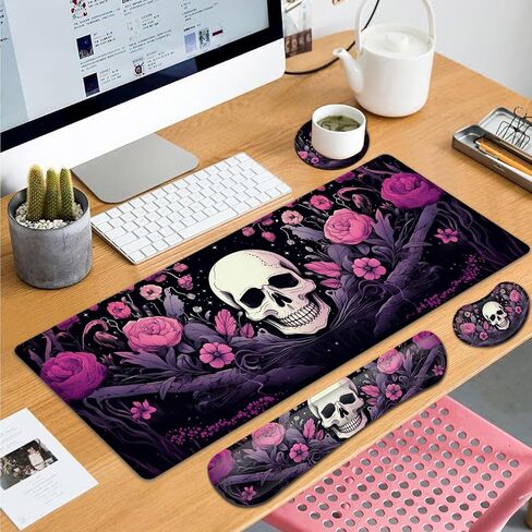 Large Gaming Mouse Pad+ Keyboard Wrist Rest Set, Ergonomics Memory Foam Mouse Mat Wrist Rest Support, Waterproof Extended Mousepad 31.5x11.8in, African American Women Black Girl Desk Pad in Kuwait