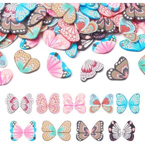 FASHEWELRY 90pcs Butterfly Clay Charms Polymer Clay Pendants Insect Theme Dangle Charms for Jewelry Making Necklace Earring Keychain Crafts