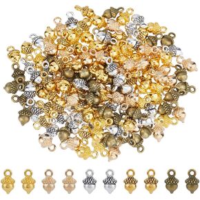 SUPERFINDINGS 150Pcs 5 Colors Acorn Nut Charms 12x7.5mm Alloy Acorn Charms with Jump Ring Tibetan Style Alloy Pinecone Pendants Nature Nuts Charm for Jewelry Making Accessory