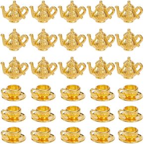 SUNNYCLUE 1 Box 40Pcs Tea Cup Charms Gold Tea Charms Bulk Small Coffee Mugs Metal European Engraved Teapot Charm for Jewelry Making Charms Fitting Diy Necklaces Bracelets Earrings Supplies Gifts Women