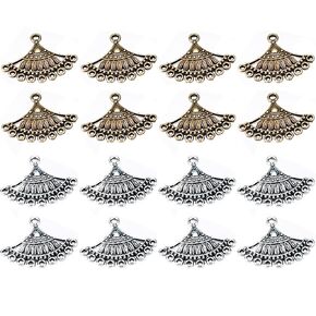 40Pcs Alloy Metal DIY Jewelry Charms Fan Shape Vintage Connectors Charms Findings Pendant Components Links for Necklace Dangle Earring Jewelry Making and DIY Craft Supplies, Bronze and Silver