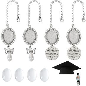 12Pcs 2025 Years Graduation Caps Charms Angel Wing Photo Charm Antique Silver Grad Caps Tassel Charm Chain with Glass Cabochons Capss Picture Decoration Memorial Ceremony for College Gifts