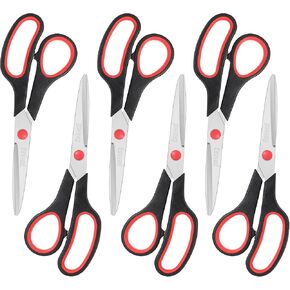 Scissors Bulk black 6-Pack, All Purpose Scissors Stainless Steel Sharp Scissors for Office Home General Use Craft Supplies, High/Middle School Classroom Class Older Kids Scissor Set, Right/Left