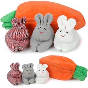 Easter Bunny Stuffed Animal Hide-and-Seek Three Bunnies in Carrot Pouch Easter Bunny Plush Hidden Bunny Rabbit Doll Zip Up Carrot Bunny Purse Easter Toy for Kids