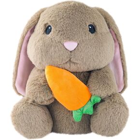 Bunny Rabbit Plush Stuffed Animals with Carrot, 9.8" Easter Stuffed Bunny Animal with Floppy Ear, Cute Plush Toy Gifts for Girls Boys Kids, Brown