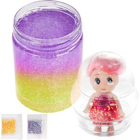 Clear Glitter Slime for Kids - Non-Sticky & Non-Toxic with Charms & Accessories, Perfect for Party Favors & Birthday Gifts (Pink, White, Blue)
