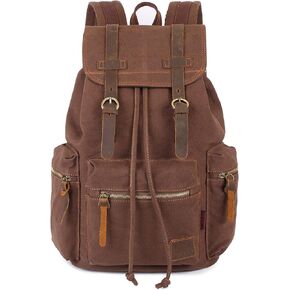 KAUKKO Vintage Casual Canvas and Leather Rucksack Backpack