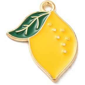 DanLingJewelry 100Pcs Yellow Lemon Enamel Charm Fruit Charms Gold Plated Pendants for Earrings Necklaces Bracelets Keychain Jewelry Making