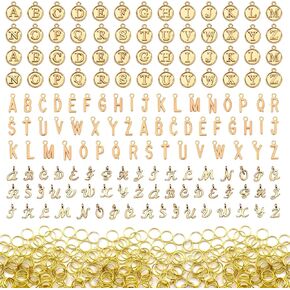 Letter Charms for Jewelry Making, 3 Styles Alphabet ABC Letter Charms with Open Jump Rings, 156Pcs/6 Sets A-Z Alphabet Charms for DIY Bracelet Necklace Earring Pendants (Gold)