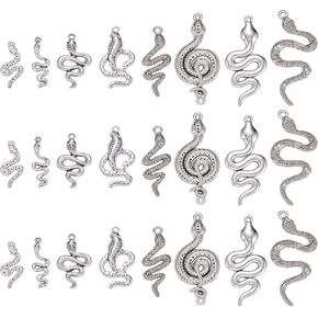 Ornazy 80 PCS 8 Styles Tibetan Style Snake Charms Silver Silver Charms Vintage Cobra Charms for DIY Made Netclace Making Jewely