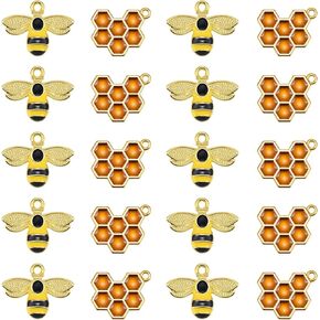 50Pcs Honeycomb Bee Charm Metal Enamel Insect Pendants for DIY Earrings Bracelet Necklace Keychain Jewelry Making Supplies