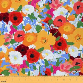 Watercolor Flowers Fabric by The Yard Rustic Garden Style DIY Sewing Craft Hobby Fabric by The Yard Blue Blooming Floral Decorative Fabric for Upholstery and Home Accents,2 Yard