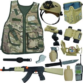 RedCrab Kids Army toys Soldier Combat Costume Set with Helmet, Toy guns for boys,12pcs Military War Accessories Dress Up Role Play Set for Aged 3-10 Toddlers