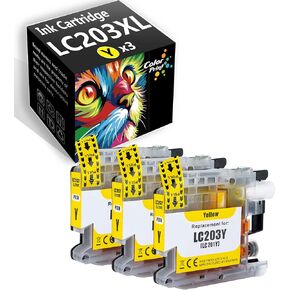 Compatible Ink Cartridge Replacement for Brother LC203 XL LC-203XL LC203XL LC203Y LC-203 for MFC 4320DW J4620DW J460DW J485DW J5520DW MJ680DW J880DW J885DW Inkjet Printer (3-Pack, Yellow)