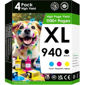 5-Star Compatible Replacement for 940xl. Works with OfficeJet Pro 8500 8500A A909a 8000 A809a A910a Printers. 4 Pack (Black, Cyan, Magenta, Yellow)