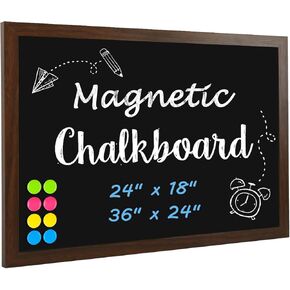 4 THOUGHT Chalkboard Calendar Corkboard Combo, 24" x 36" Large Bulletin Board Magnetic Calendar Chalkboard for Wall Combination Board Monthly Planner Rustic Brown Frame 4 Markers 8 Magnets 10 Pushpins
