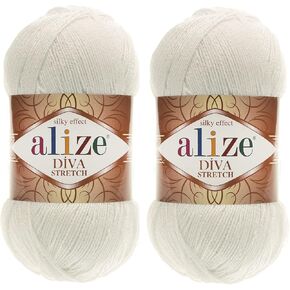 Alize Diva Stretch Yarn Hand Knitting Lot of 2 Skeins 200gr 875yds Elastic Microfiber Acrylic Stretch Bikini Yarn (62)
