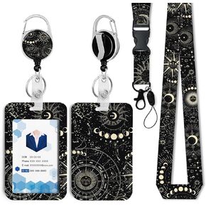 Sun and Moon Badge Holder with Retractable Reel and Breakaway Lanyard，Badge Clips Retractable Heavy Duty Badge Reel，Keychain，ID Holder with Breakaway Lanyard for School Nurse Office Teen