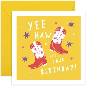 CENTRAL 23 Birthday Card Western - Yeehaw It's Your Birthday - Cowboy Boots - Greeting Cards For Uncle Aunt Dad Grandfather - Comes With Fun Stickers