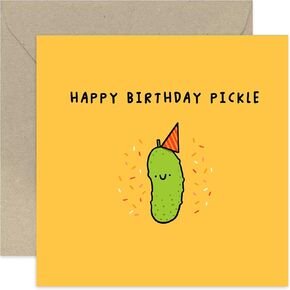 Old English Co. Funny Birthday Card for Men and Women - Happy Birthday Pickle - Cute Birthday Gift for Him Her - Birthday Greeting Card for Loved Ones - Friends and Family | Blank Inside