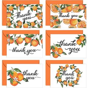 AnyDesign Little Cuties Clementine Thank You Greeting Cards Bulk 36 Pack Clementine Theme Greeting Cards with Matching Seal Stickers Envelops Orange Note Cards for Baby Shower Birthday Gift, 4 x 6