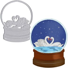 Swan Snow Globe Metal Cutting Dies for Card Making, Couple Swans Crystal Ball Die Cuts Carbon Steel Embossing Stencil Template Cutting Tools for DIY Scrapbooking Paper Card Photo Album Craft Supplies