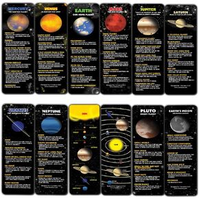 Creanoso Planet Facts Bookmark Cards (12-Pack) – Premium Quality Book Page Clipper Set – Educational Science Bookmarks for Boys, Girls, Men, Women, Teens – Teacher Rewards and Classroom Incentives