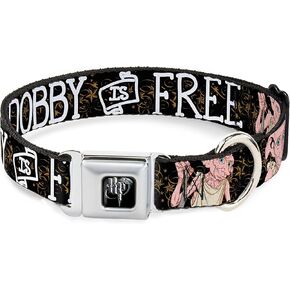 Warner Bros. Pet Collar, Dog Collar Metal Seatbelt Buckle, Dobby is Free 3 Dobby Poses Star Swirls Black Gold White, 11 to 16.5 Inches 1.0 Inch Wide