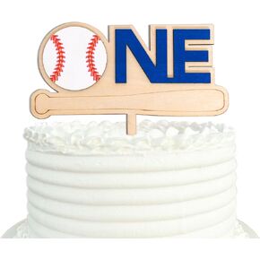 Baseball One Birthday Cake Topper - Baseball Themed First Birthday Party Decorations,Sport 1st Birthday Party Supplies,Baseball Sign Wooden Cake Topper (baseball topper)